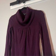 Banana Republic Cowl Neck Mini Sweater Dress Size XS Deep Purple Wool Blend
