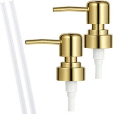 2 Pack Gold Soap Dispenser Pump Replacement Tops for Lotion & Hand Soap Bottles