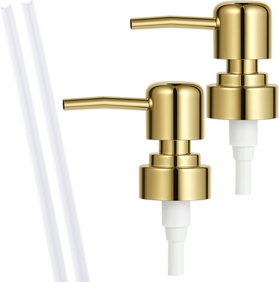 2 Pack Gold Soap Dispenser Pump Replacement Tops for Lotion & Hand Soap Bottles