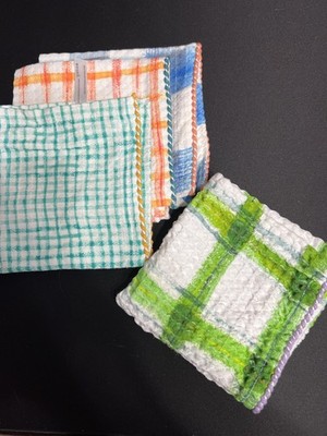 Anthropology Home Check Cotton Waffle Dishcloths Set Of 4 12x12in Multicolor