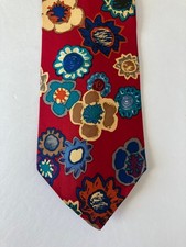 Save The Children Men's Necktie Tie Silk Red Multicolor Spring Flowers 57"