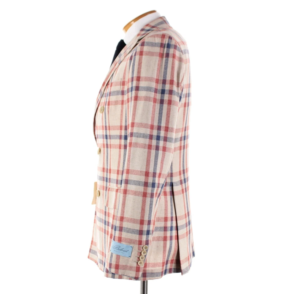 Belvest NWT Silk Double Breasted Sport Coat Size 52R 42R US Beige/Red/Blue Plaid - Image 4 of 4