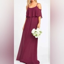 NWT Show Me your MuMu Caitlin Ruffle Burgundy empire waist formal maxi dress