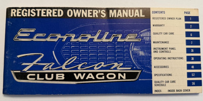 1966 Ford Econoline Falcon Club Wagon Registered Owner's Manual Vintage
