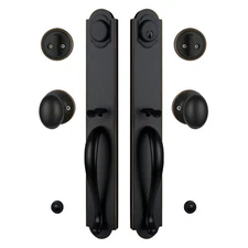 Double Door Handleset with Knob Handle for Front Door in Aged Bronze (Keyed E...