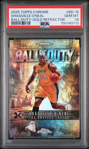 2025 TOPPS CHROME BALL OF DUTY GOLD REFRACTOR SHAQUILLE O'NEAL 38/50 PSA 10