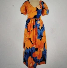 Tabitha Brown Target Floral Print Puff Sleeve Tie-Back Midi Dress -NWT Sz 20/24W
