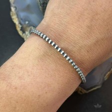 Sterling Silver 3mm Navajo Pearl Beads 7.5" Toggle Clasp Bracelet For Women