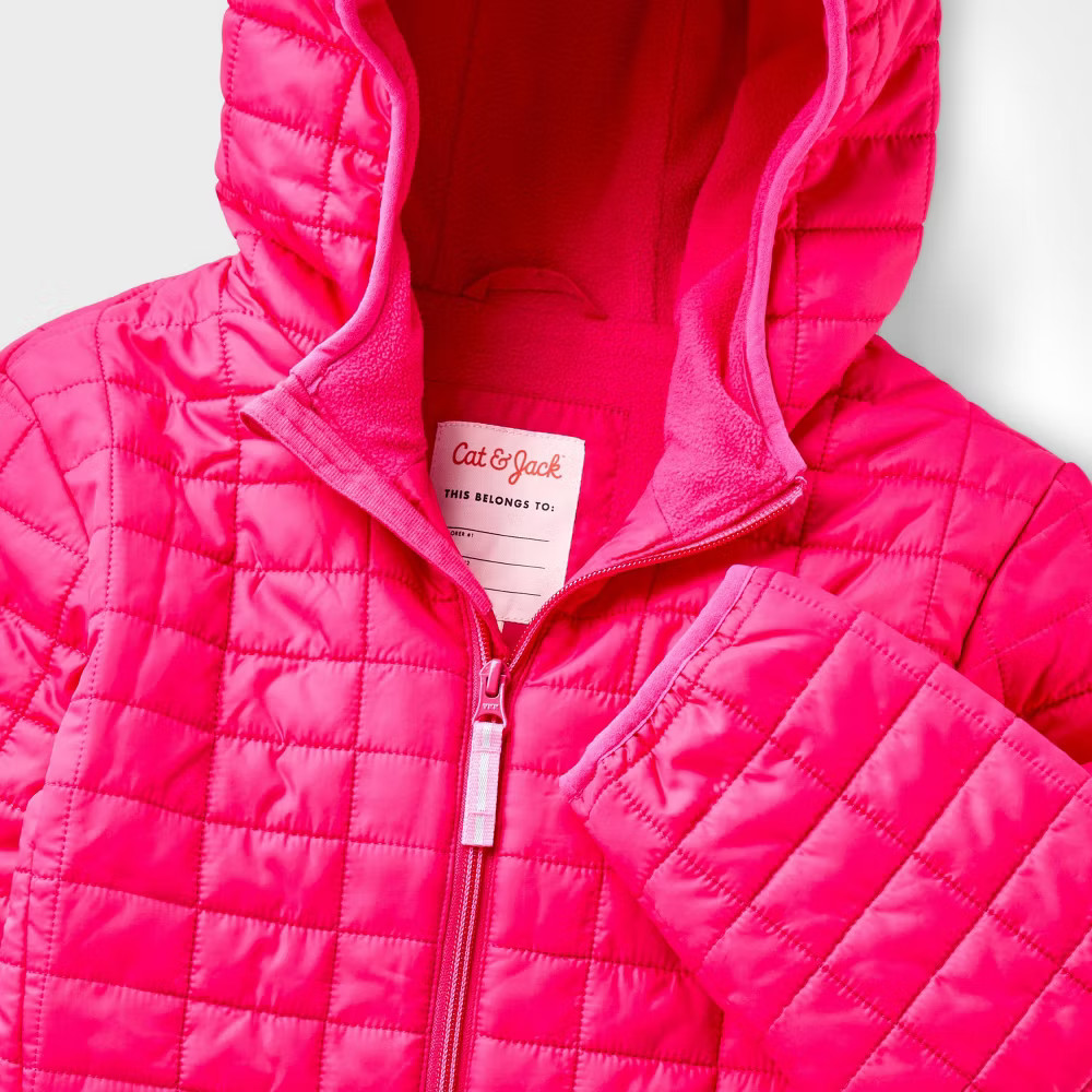 Kids' Hooded Puffer Jacket - Cat & Jack Pink M