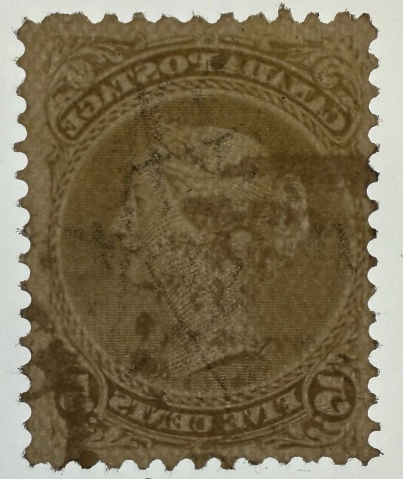 Canadá #26a 1875 5c verde oliva grande Queen perf 12x12 usado/f-VF; $750 UCV Foto 3 de 3