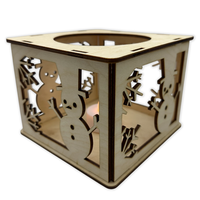 Weihnachts-Windlicht Teelichthalter LED Holz Schneemann Laterne Weihnachtsdeko