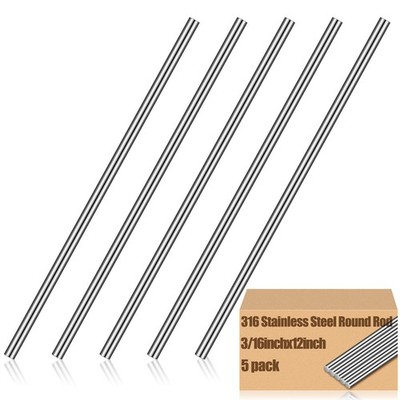 Tandefio 5 Pcs 316 Stainless Steel Round Rod, 3/16 Diameter and 3/16'', silver