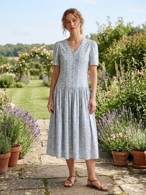 laura ashley floral maxi dress Laura Ashley Floral Maxi Dress Size 8 Blue Purple Dropped Waist Cottage  Prairie