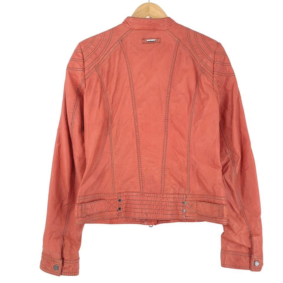 Vintage Milestone Lederjacke Damen Biker Moto Mantel Rot Sz9 Größe 38 - Bild 3 von 4