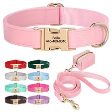 Personalized Dog Collar Leash with Poop Bag Holder for Small Medium Large Dogs