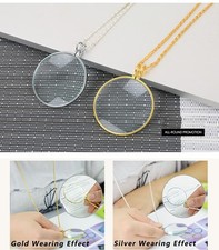 Gold 5X Magnifier Necklace Pendant with 1.6in Glass Lens Reading Monocle