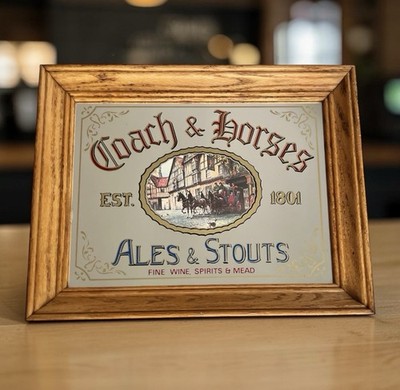 Vintage Coach & Horses Ales & Stouts Beer Mirrored Pub Bar Sign Framed England