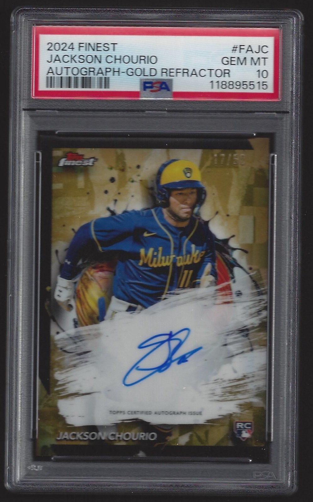 2024 Topps Finest PSA 10 Gold Refractor AUTO AUTOGRAPH #/50 FAJC Jackson Chourio