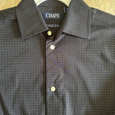 NWT Chaps Boys Button Down Dress Shirt Size M 10/12 Black W/ Dots Long Sleeve