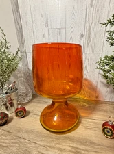 Vintage Tangerine Blenko Goblet Vase 8.25" Tall #5938