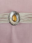 Vintage 7 Strand Faux Pearl Choker Necklace Large Oval Rhinestone Crystal Clasp — photo 9