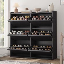 Wood Grain 6 Flip Drawer Shoe Cabinet, Tilt Down Storage Organizer for Entryway