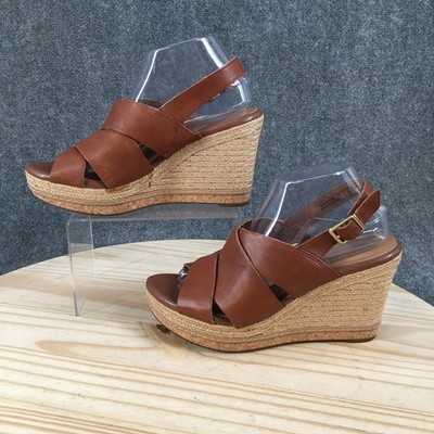 Clarks Amelia Dally Sandals Womens 8.5 Wide Platform Espadrille Wedge Heel Brown