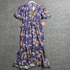 Hope & Ivy Tammie Dress Size 10 Purple Floral V Neck Midi Tea Peplum NWT New