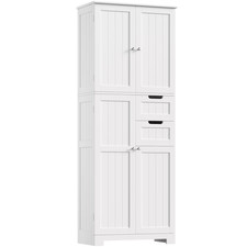 Kitchen Pantry Cabinet Tall Storage 4 Door 2 Drawer Shelves Organizer White Unit