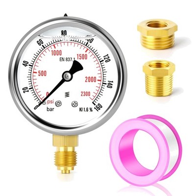 Edelstahl Manometer Flüssigkeitsgefüllt Druckmesser Bar Psi 1/4 BSP 2,5 Zoll