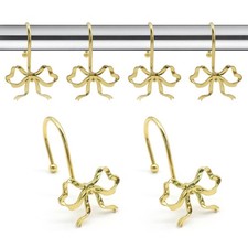Gold Bowknot Decorative Shower Curtain Hooks Modern Hanger Rings 12 PCS Set