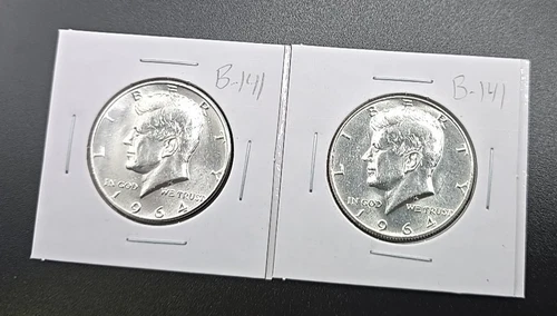 Lot of 2--90% Silver 1964 JFK Half Dollar --AU-- B-141