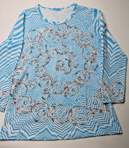 J. MCLAUGHLIN Women’s Catalina Cloth Blue White Striped Scrolled Design sz sm - Picture 1 of 9