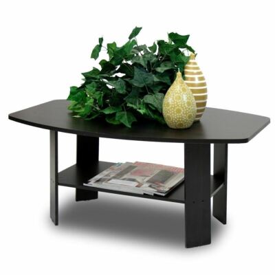 Espresso Brown Wooden Coffee Table Lower Storage Shelf Modern Design Furniture
