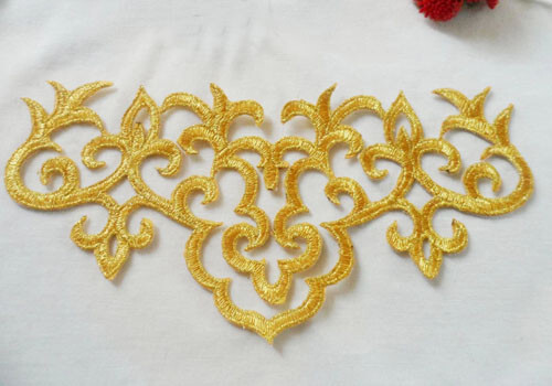 5 Piece Gold Metallic Embroidery Appliques Patch Sewing Sew On - Picture 3 of 4