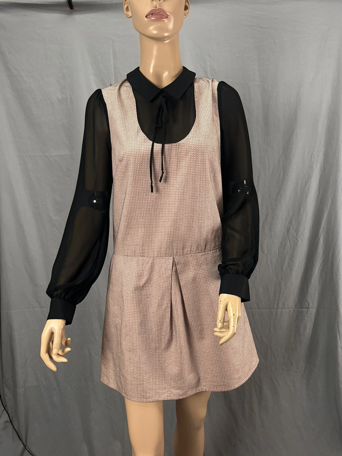 VALENTINO Mini abito BCBG GENERATION a quadri manica lunga trasparente colletto taglia XS