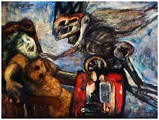 9117.Abstract.Woman in chair haunted by evil spirit.POSTER.decor Home Office art