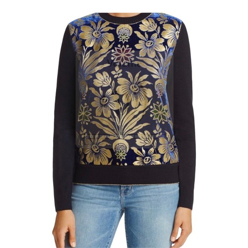 Tory Burch Navy Blue Gold Hollis Floral 