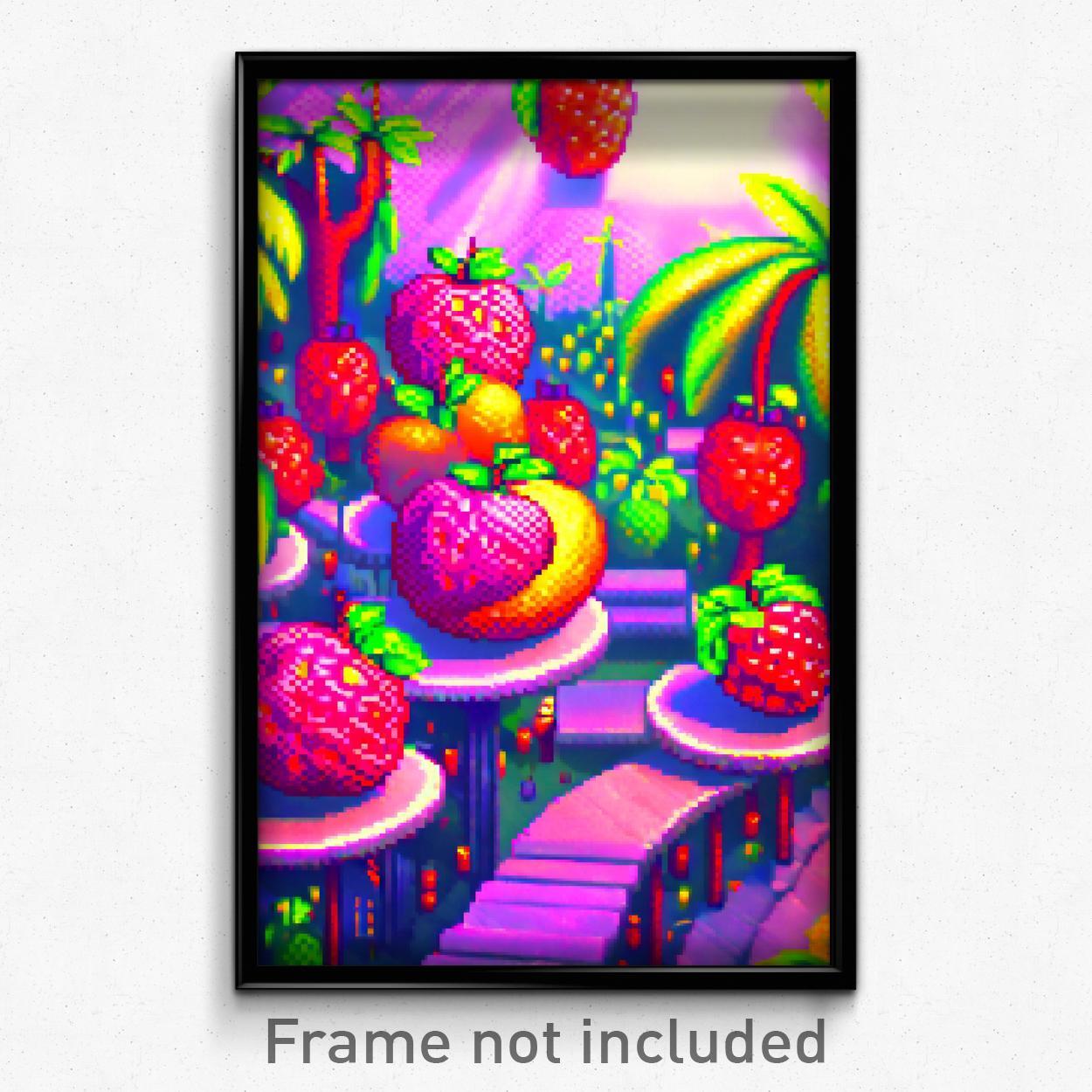 8-Bit Pixel Art Poster - Fruity Rookery Psychedelic Trippy Video Game Print