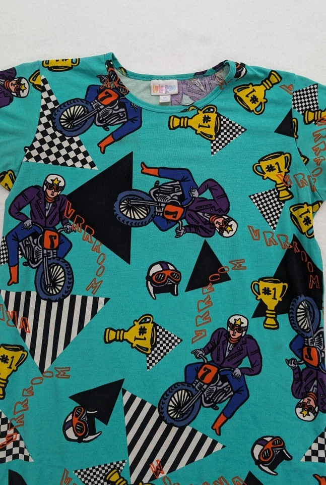 LuLaRoe Gracie 女孩 T 恤 12 码绿色束腰上衣摩托车赛车圆领 — 第 3/4 张图片