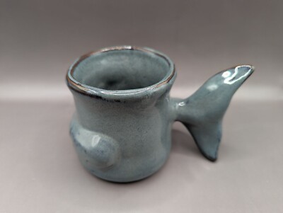 Unique Blue Whale Pottery Coffee Mug with Whale Tail Handle - Signed Thora