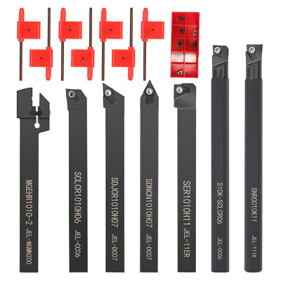 7X Drehmeißel Set 10mm Drehstahl Klemmhalter Bohrstange+ 7 Wendeschneidplatten