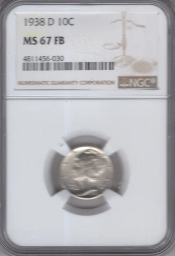 1938 D MERCURY DIME NGC CERTIFIED MS67 FULL BANDS DEEP FROSTY WHITE COIN