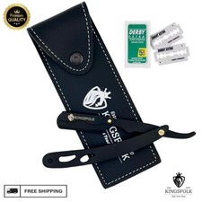 CLASSIC BLACK STAINLESS STEEL STRAIGHT EDGE BARBER RAZOR SALON SHAVING 5 BLADE