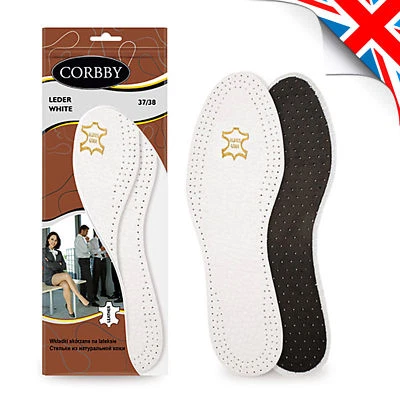 SHOE INSERTS FOR LADIES AND MEN NEW LEATHER INSOLES BLACK, WHITE - All SIZES