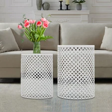 2PCS Modern In/Outdoor Side Table Metal Frame Accent Table Round End Table Decor