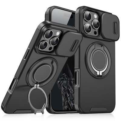 For iPhone 16 Pro Max 15 14 13 12 11 Rugged Magnetic Case with Ring Camera Cover
