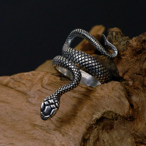 Pendentif Prix Noir Argent Massif 925 Roi Cobra Serpent Taille Bague : - Photo 1 sur 5