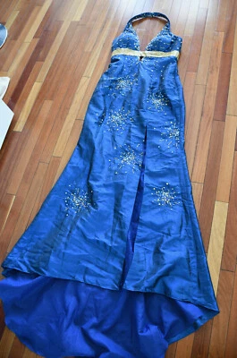 Night Moves Pailletten blau langes festliches Kleid Gr. 12 Meerjungfrau Kleid Abschlussball - Bild 1 von 4