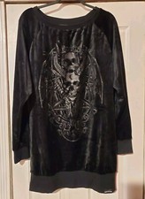KILLSTAR  SURVIVAL MODE Black Velour Long Sleeve Skull Graphic Sweater  SMALL